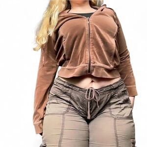 Newyork Laundry brown velvet velour zip-up sweatshirt hoodie